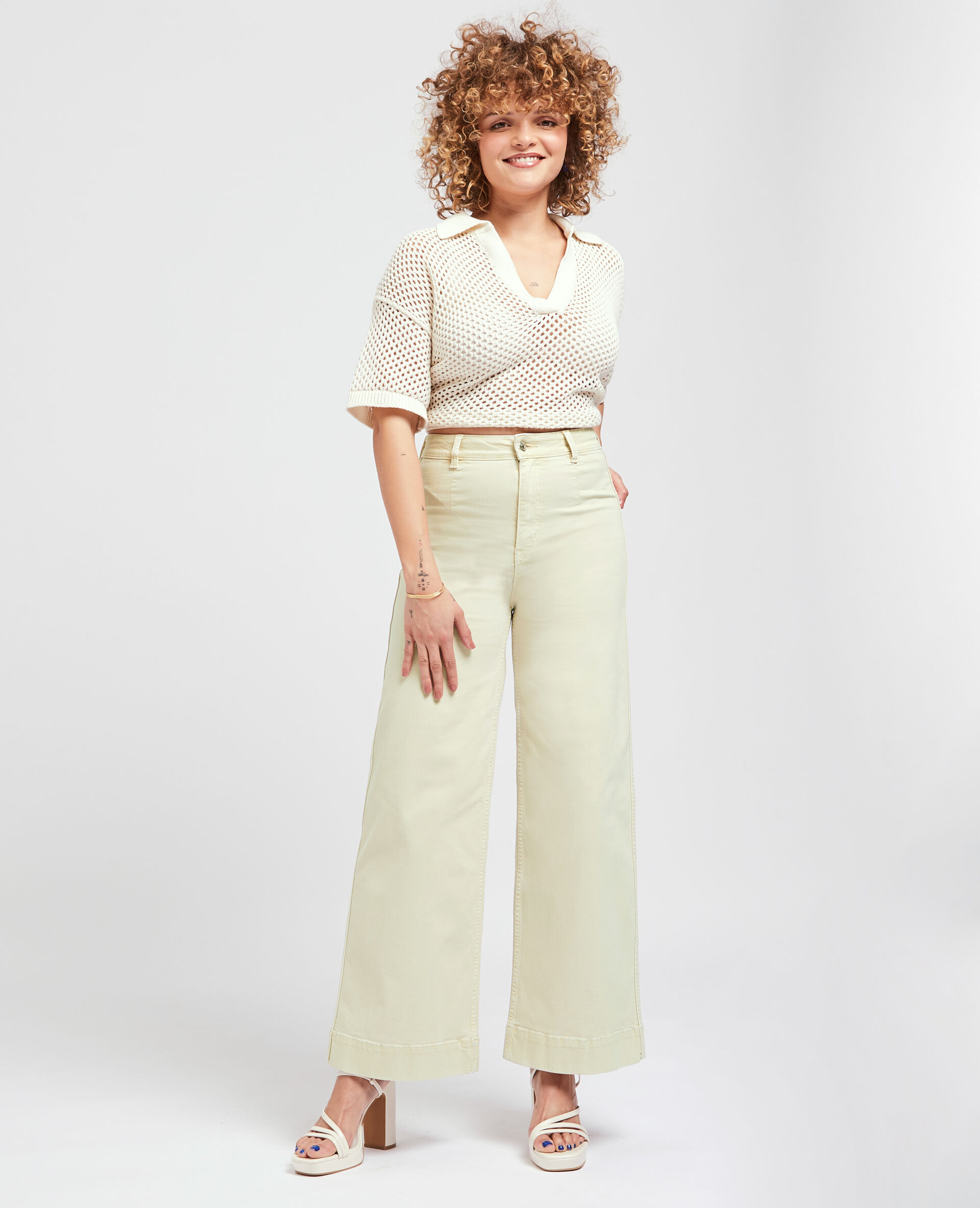 Jean wide taille haute - Écru