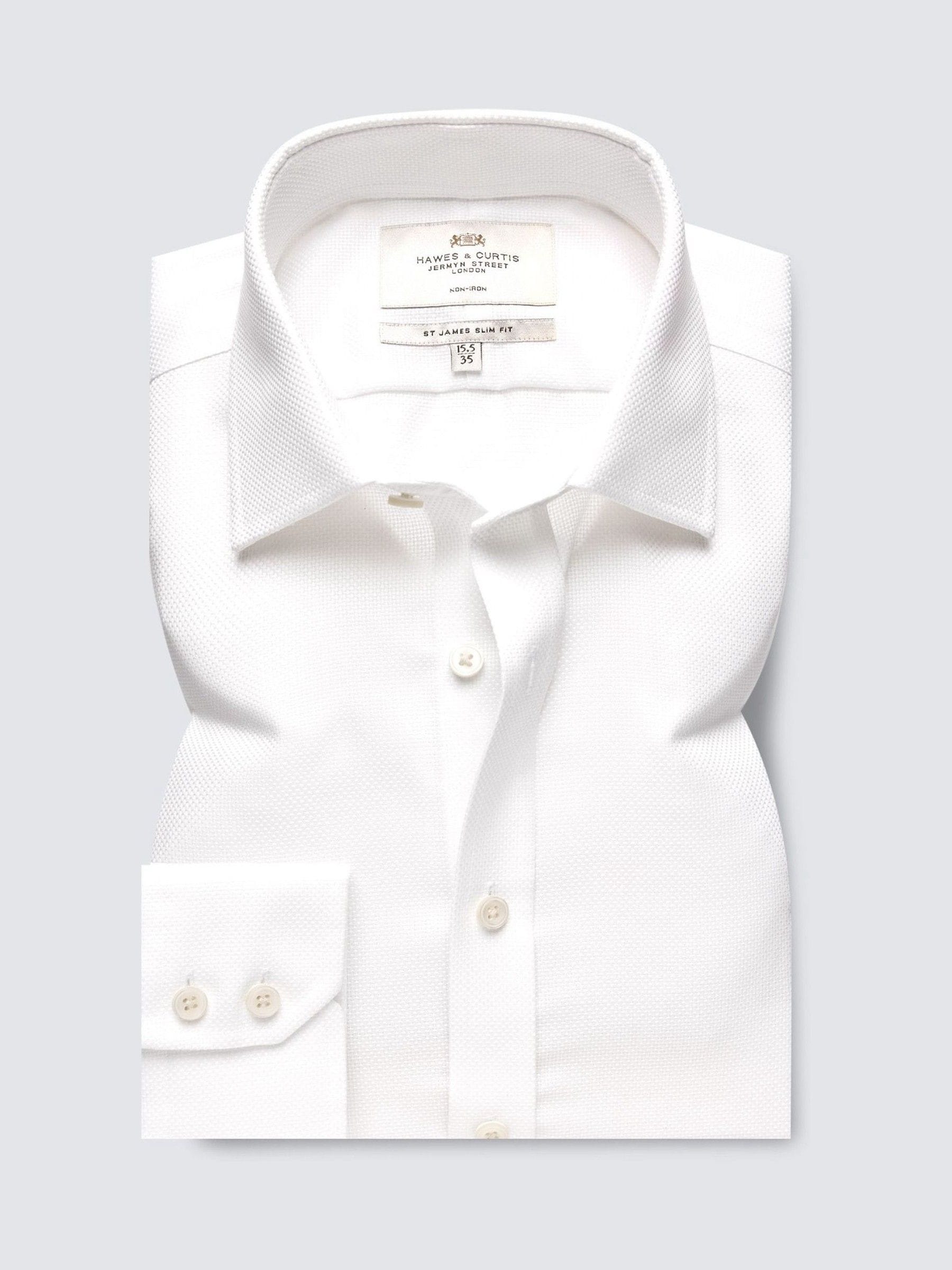 Hawes & Curtis Slim 100% Cotton Non-Iron Fabric Interest White Shirt