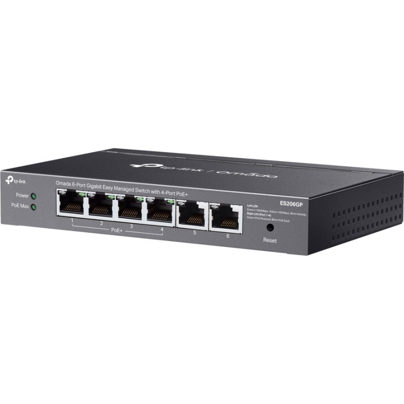 TP-Link Omada ES206GP commutateur réseau Géré Gigabit Ethernet (10/100/1000) Connexion Ethernet, supportant l'alimentation via ce port (PoE) Noir