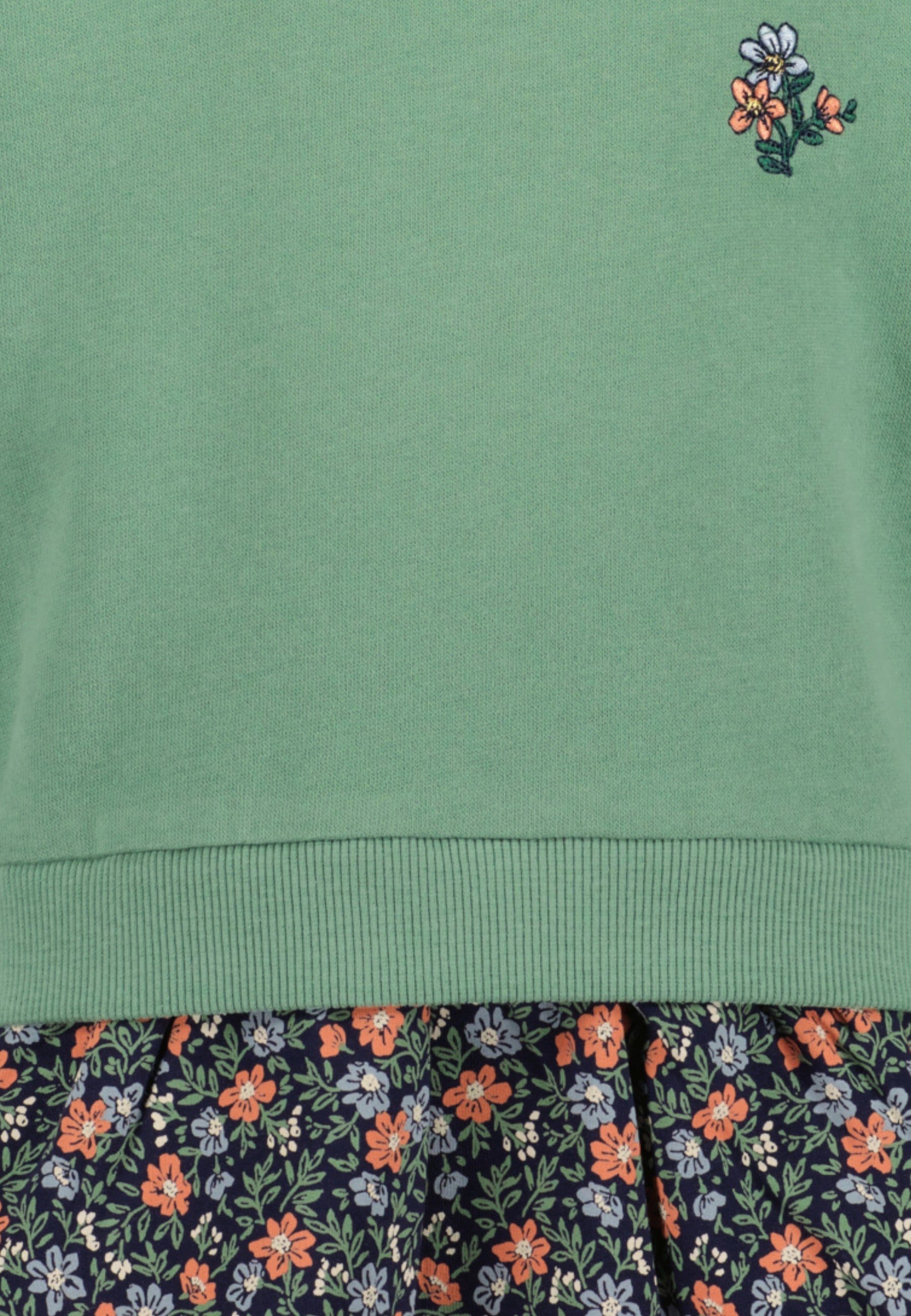 Blue Seven Sweatkleid mit bedrucktem Rock und kleiner Stickerei auf der Brust