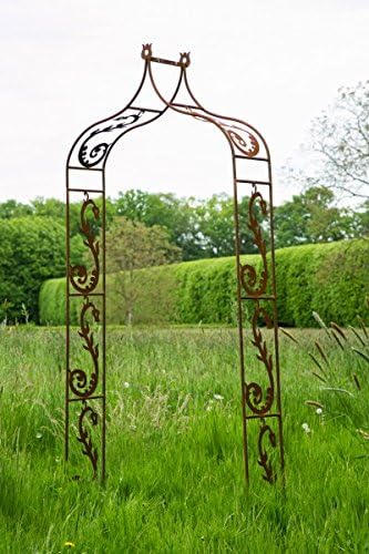 KUHEIGA Filigraner Rosenbogen in Rost B: 95cm Rankbogen aus Metall in Edelrost
