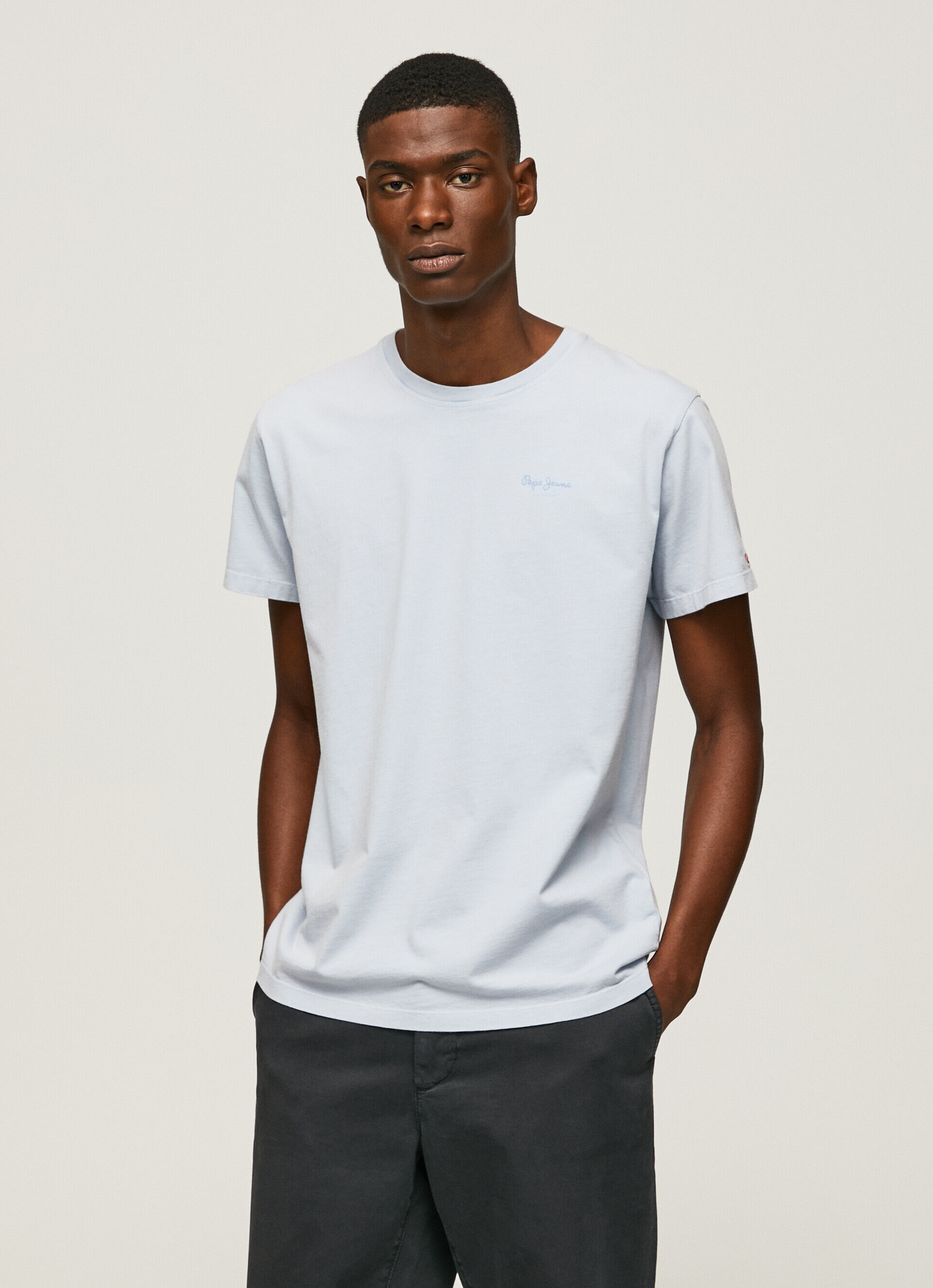 Camiseta de algodão com logo estampado - azul claro