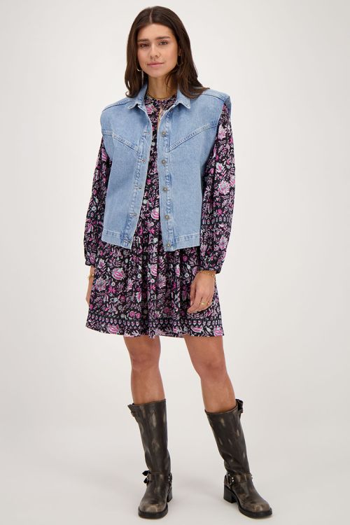 Blauw denim gilet met schoudervulling