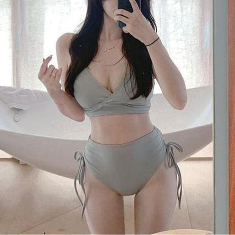 Sabbia - Set: Effen bikinitop + broekje met trekkoord