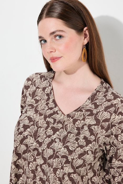 Shirt, Biesen, V-Ausschnitt, 3/4-Arm, Biobaumwolle