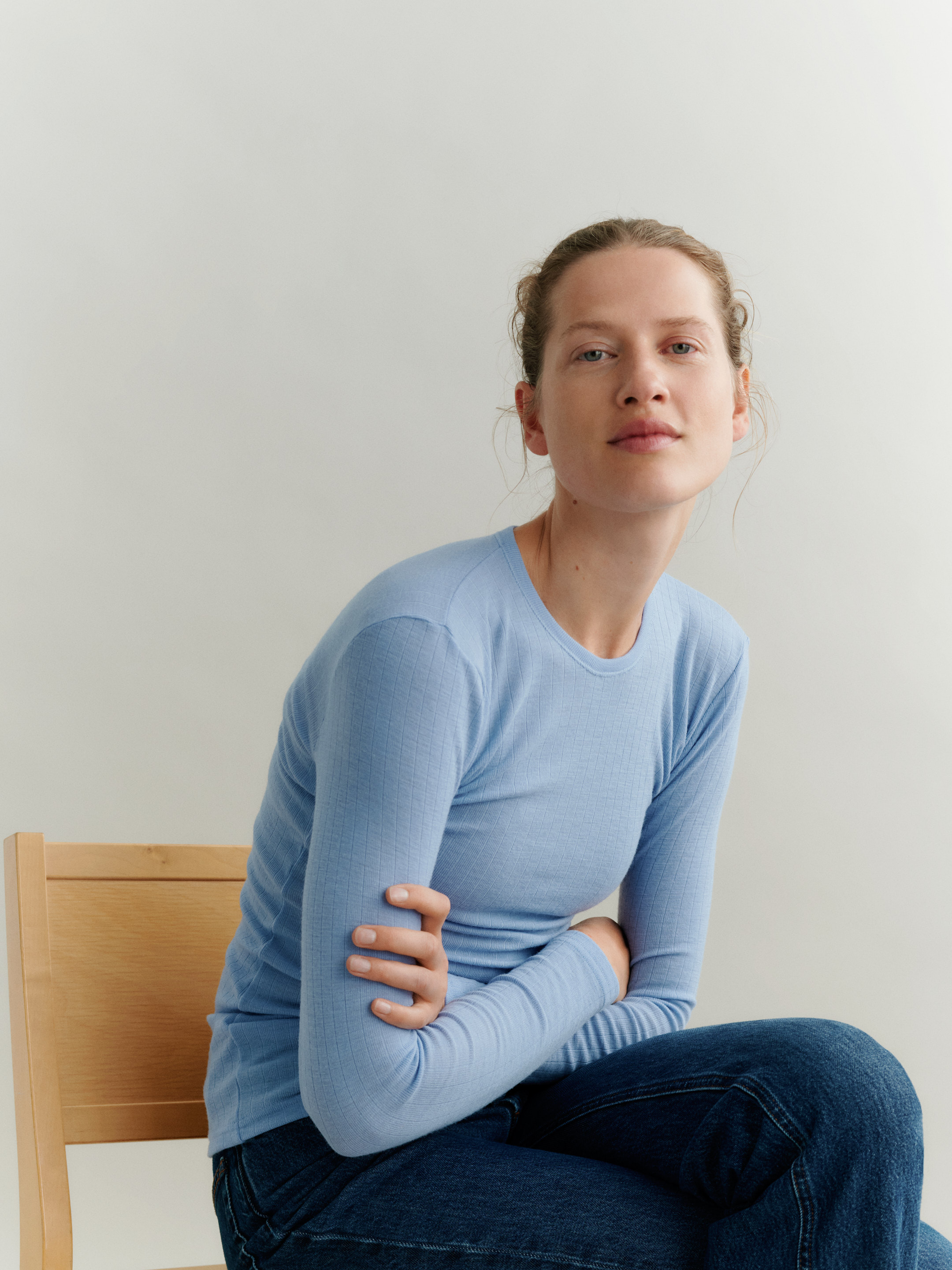Shirt van merinowol voor dames in Grijsmelange
