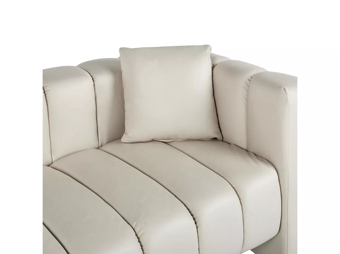 Chaise longue côté droit en similicuir vegan blanc cassé LANNILS