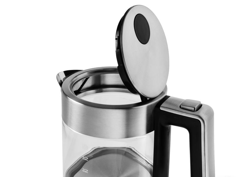 FURBER Wasserkocher Vetro 1 l, Silber/Transparent Wasserkocher mit 360°-Sockel mit Kabelaufwicklung