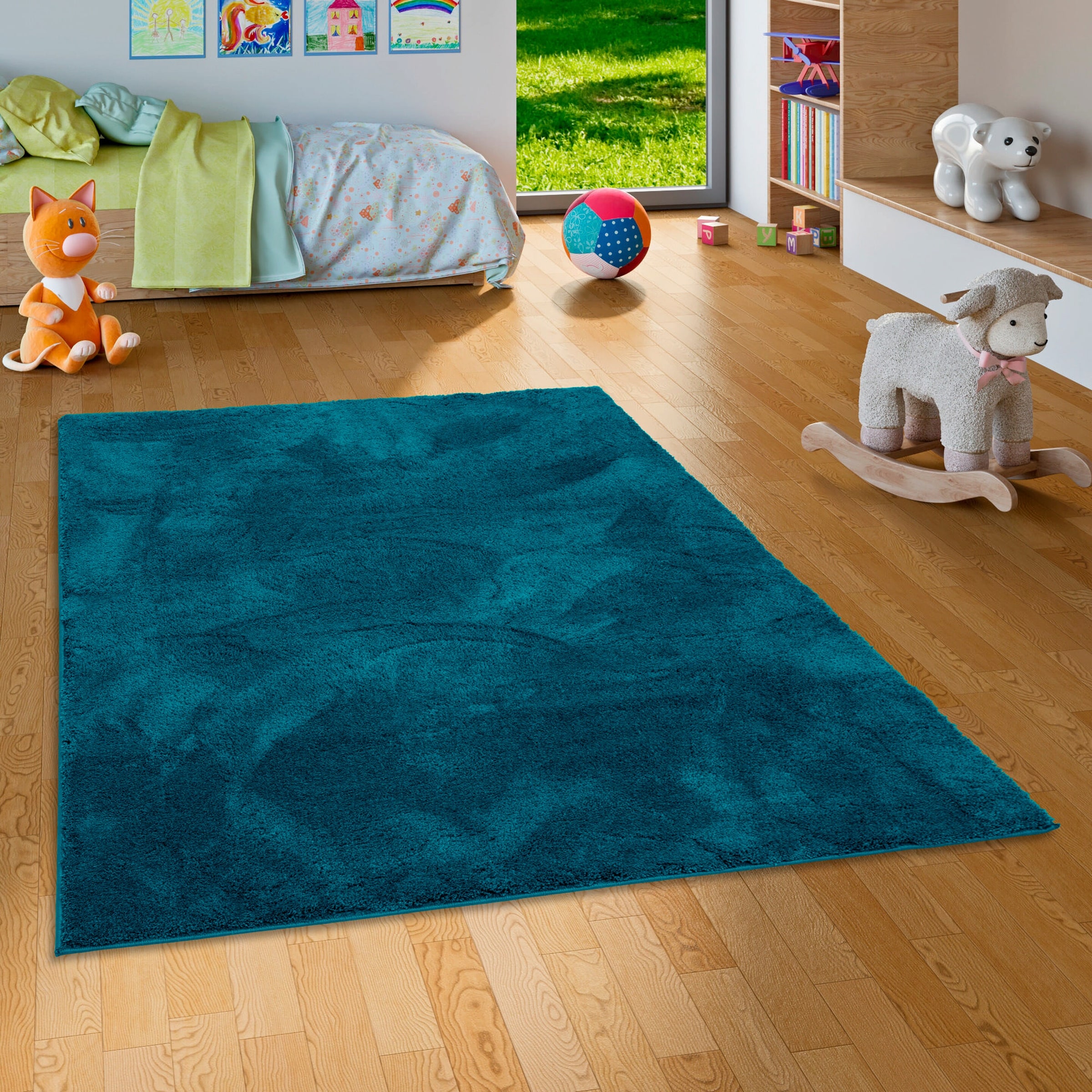 Pergamon Kinderteppich Super Soft Hochflor Silky Kids Petrol