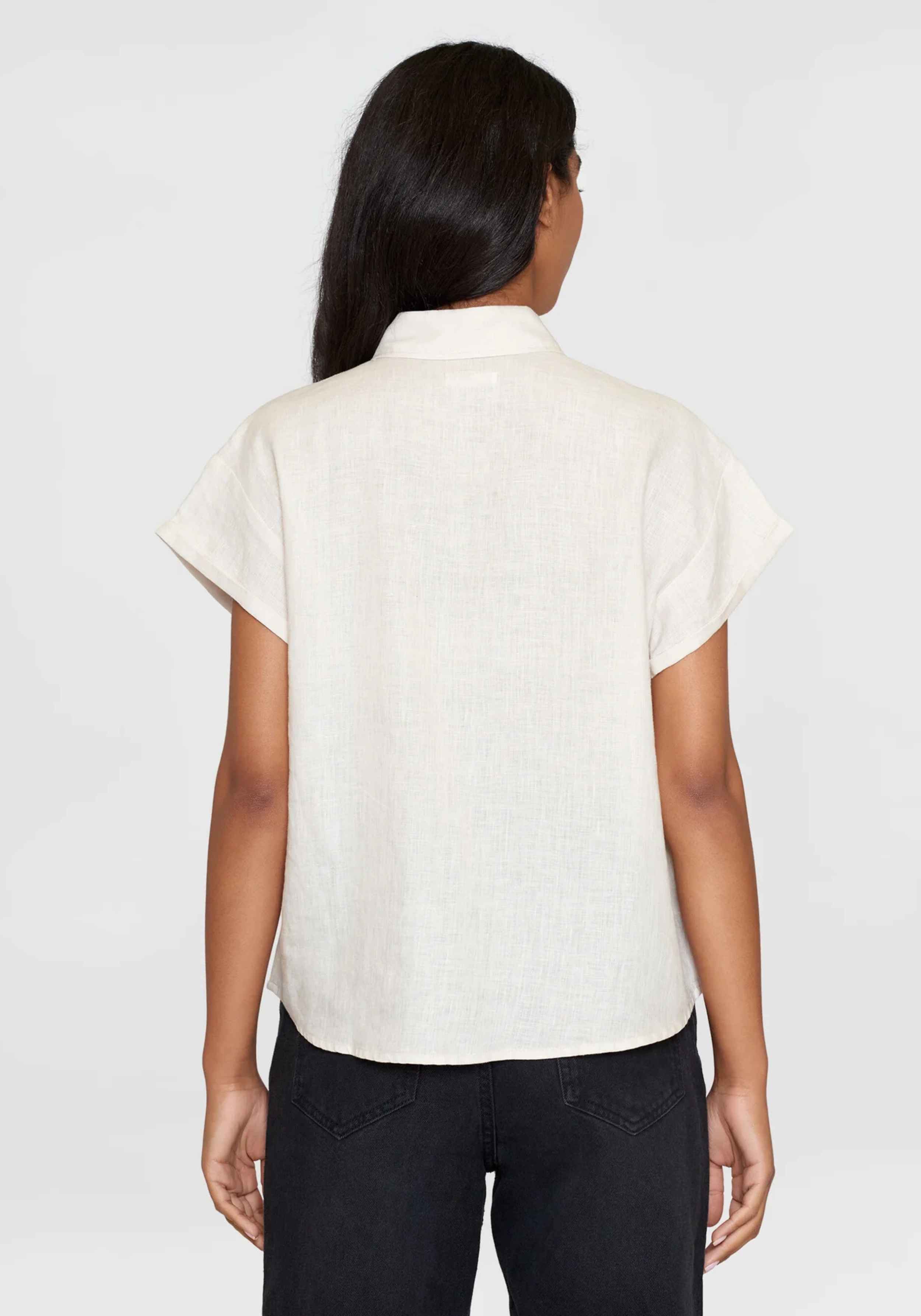 Knowledge Cotton Apparel Hemdbluse Aster Fold Up SS Linen Shirt Light Feather Gray
