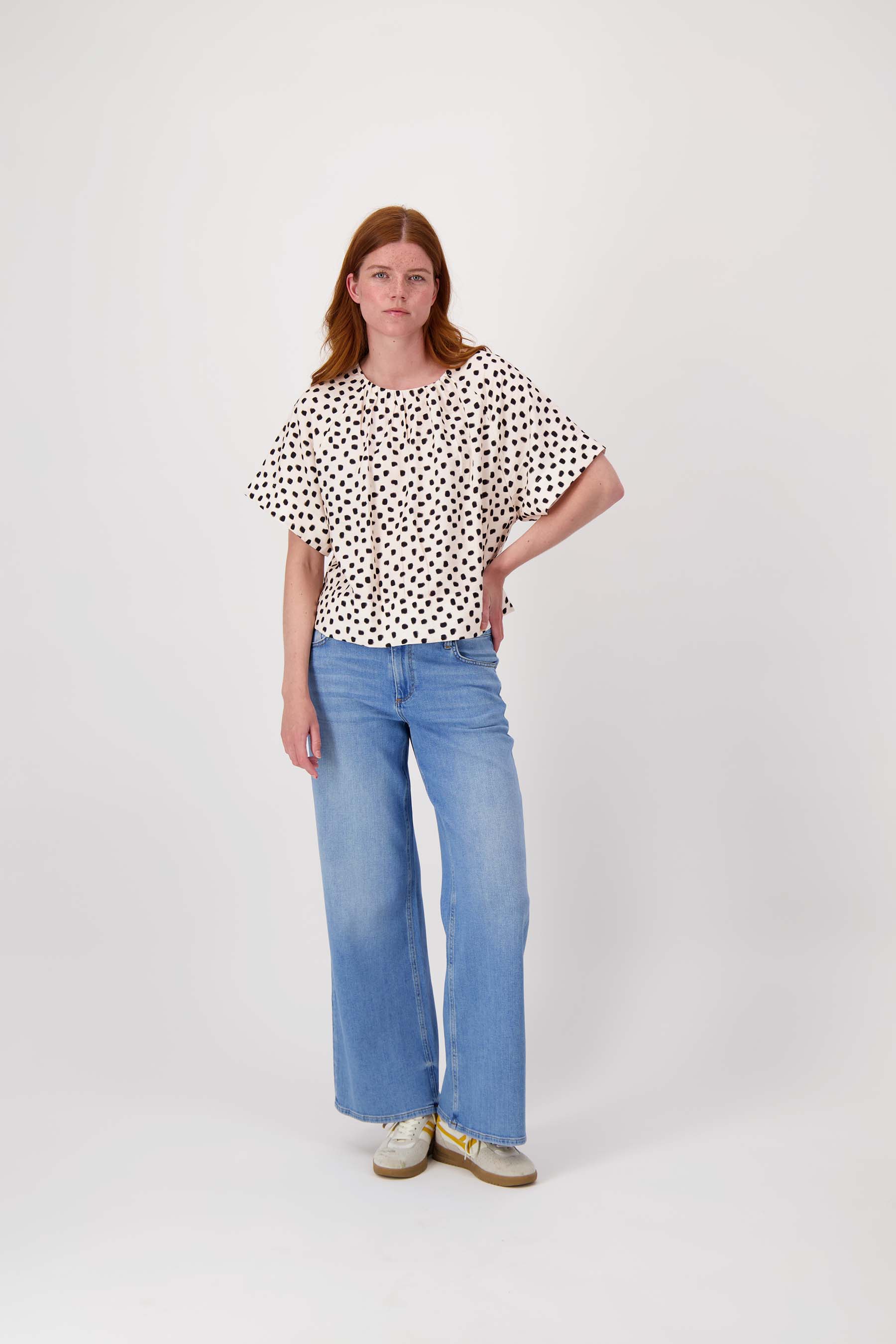 raglan top met stippen print