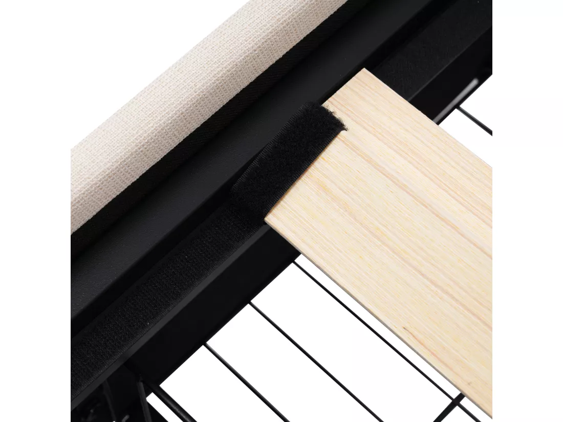 Lit rembourré 140x200cm en lin - avec 2 tiroirs + LED + sommier à lattes - Beige