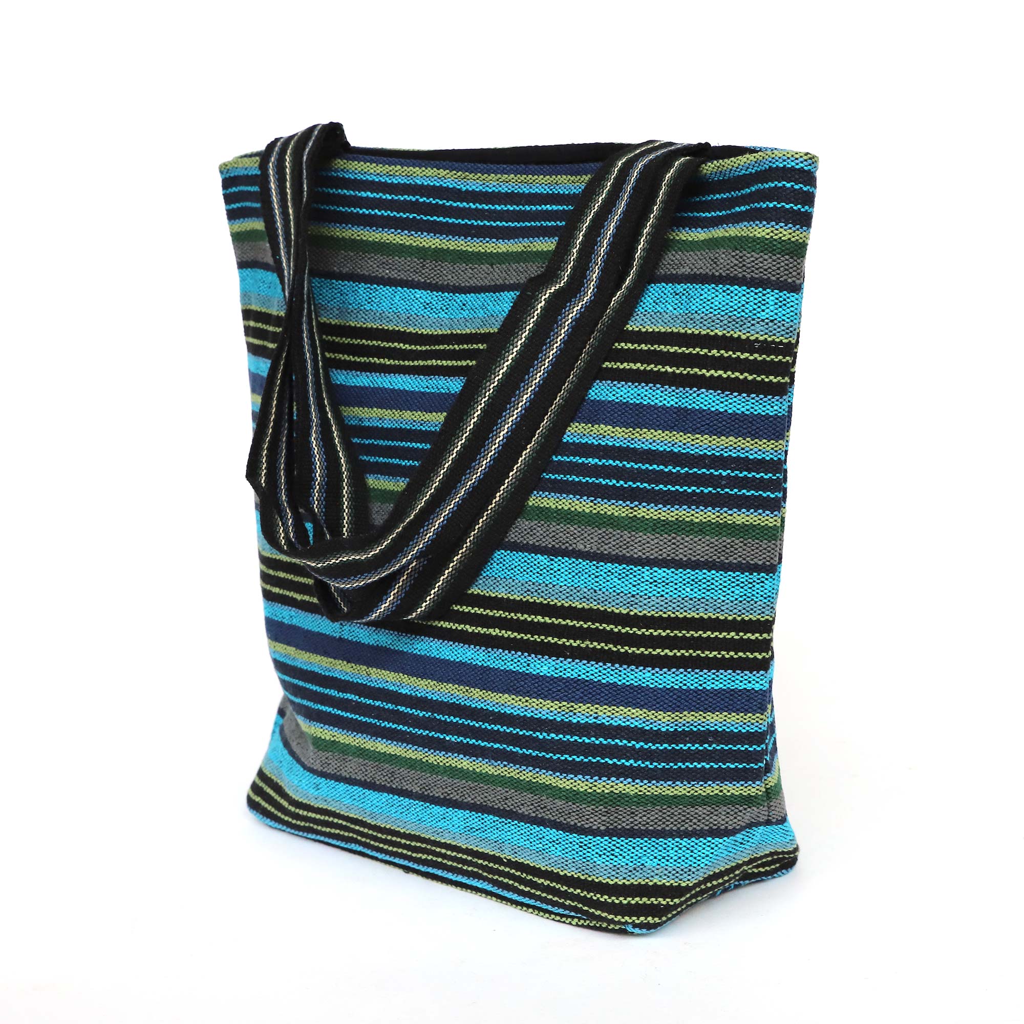 Einkaufstasche aus Baumwolljacquard, blau-ocean gestreift, B 35 cm, H 40 cm, L 10 cm günstig bestellen