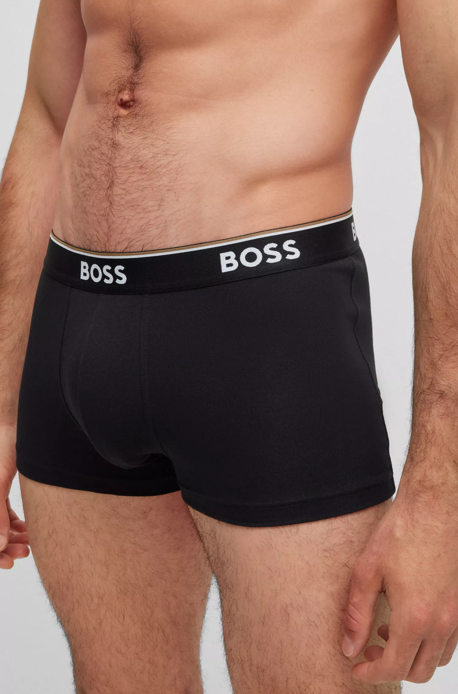 BOSS Black - Pacote com três cuecas boxer de algodão elástico com cós com logotipo.