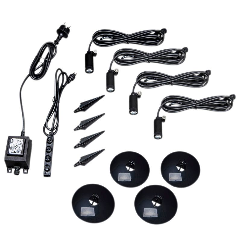 Set van 4 prikspots zwart incl. LED IP68 - Garly