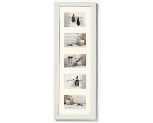 Houten collage fotolijst, huiselijke stijl, wit, voor 5 foto's (10x15 cm).