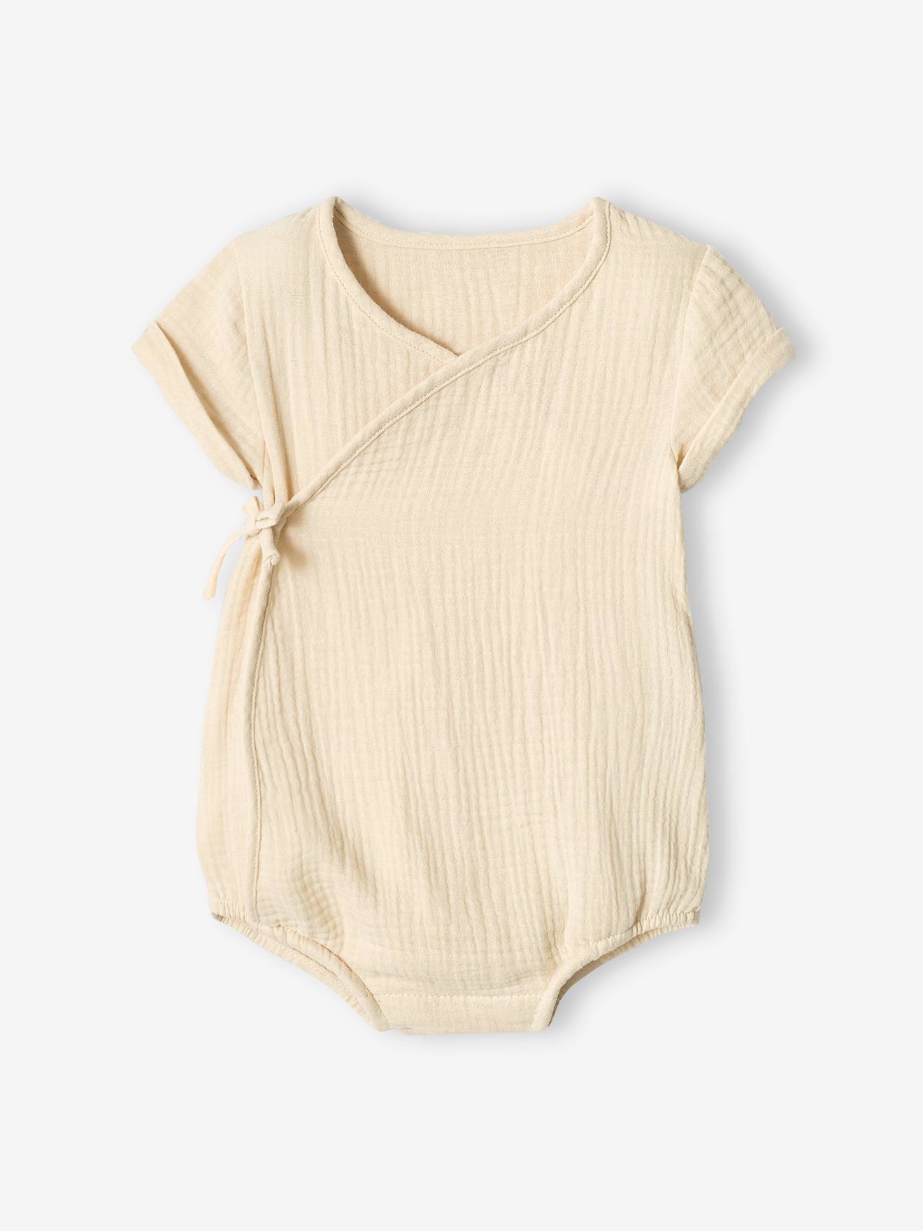 Body personalizado em chiffon de algodão com abertura para recém-nascido, cinza pérola