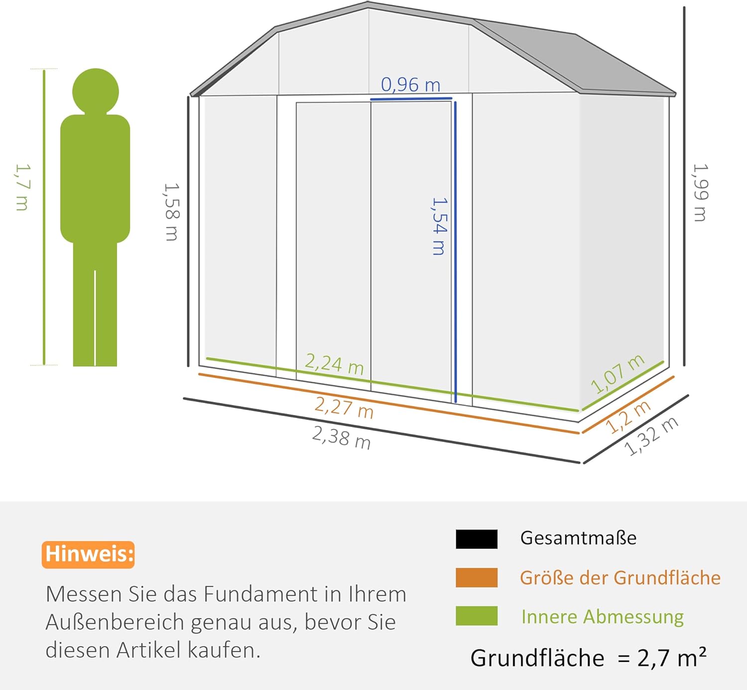 Outsunny Gerätehaus aus Stahl, 2,7 m² Geräteschuppen mit Regal, Schloss, UV-Schutz, Gartenschuppen mit 2 Schiebetüren Fundament, 238 x 132 x 198,5 cm, Dunkelgrau