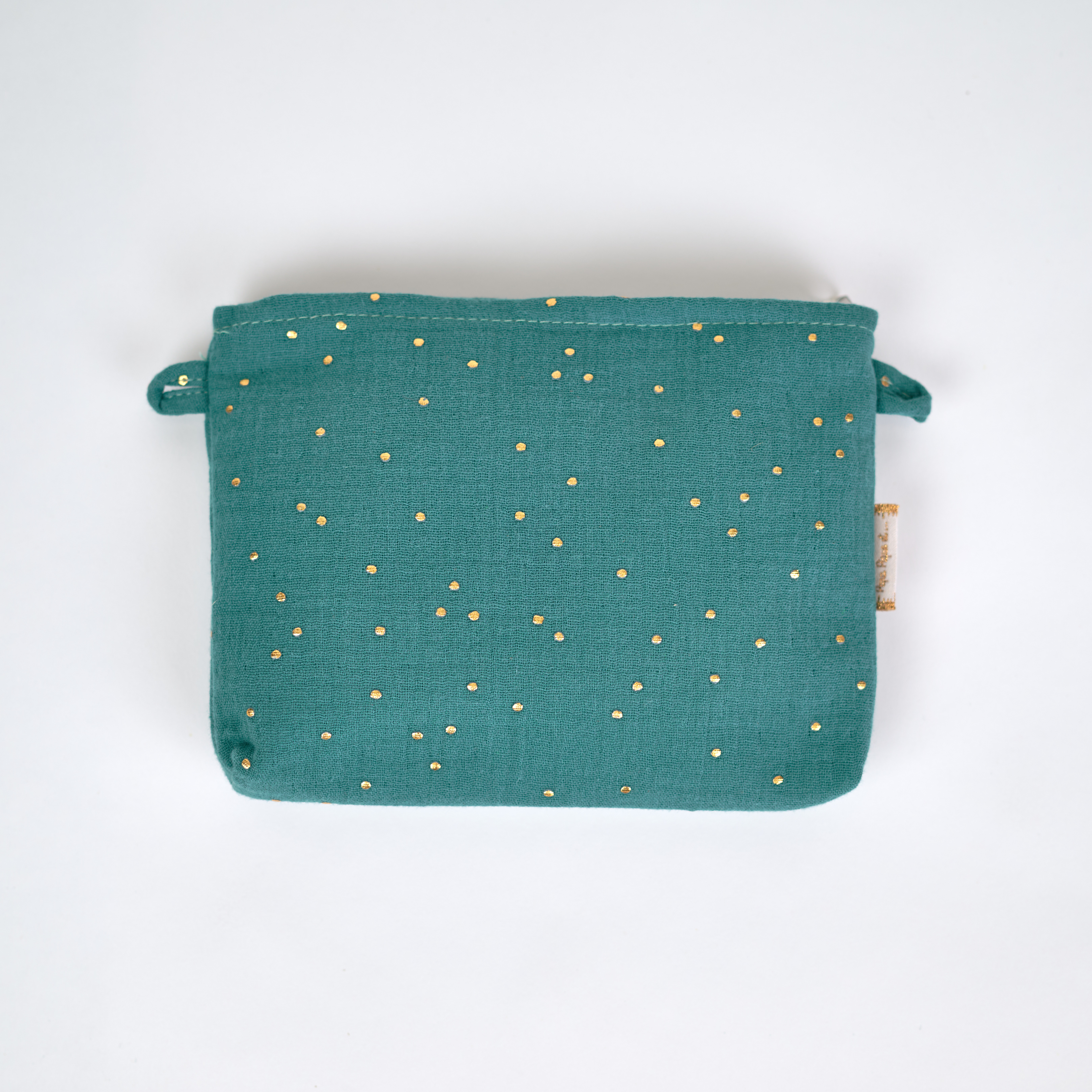 Mini Pochette Tissu Gaze Pois Or Eucalyptus