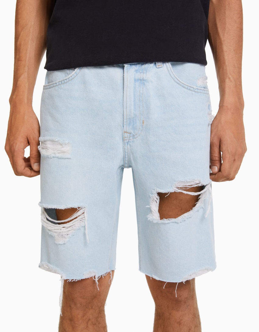 Bermuda jeans rasgada de corte justo