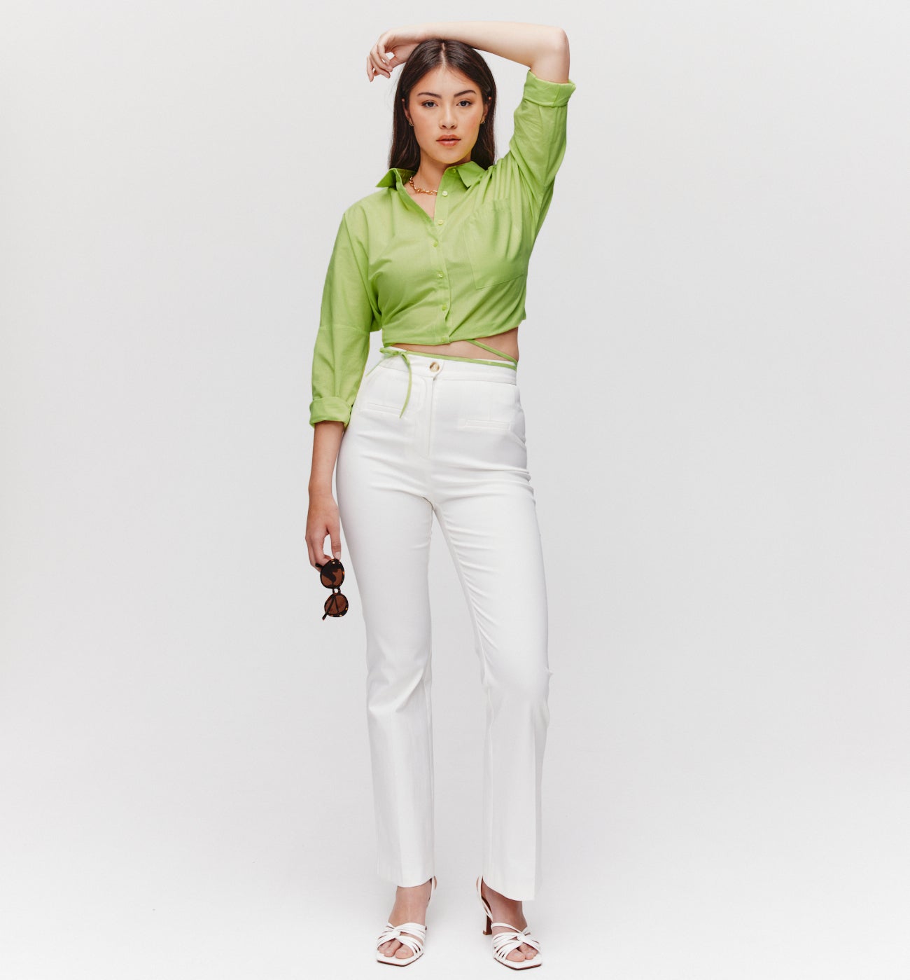 Chemise courte et unie Femme - Jaune vert
