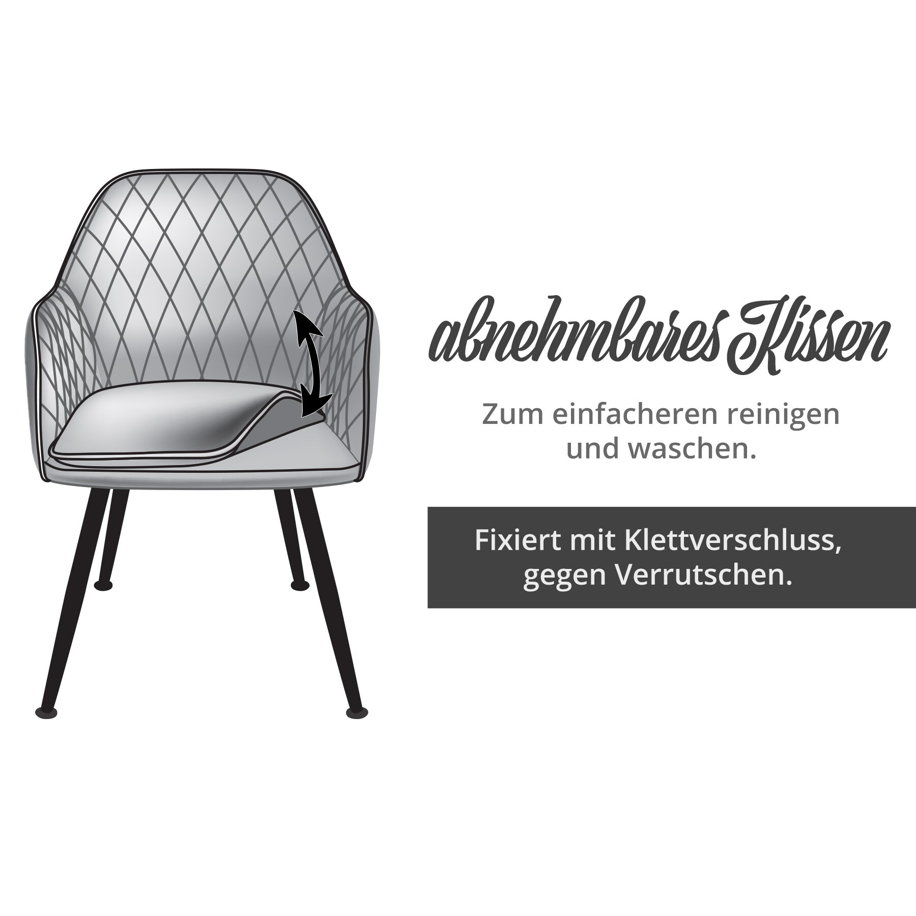Exklusive Esszimmerstühle in Samt- und Lederoptik - pflegeleichte Loungesessel mit Armlehnen in 4 Farbvariationen - gepolsterte Küchenstühle mit abgestepptem Bezug - stabile Stühle Esszimmer mit Metallgestell