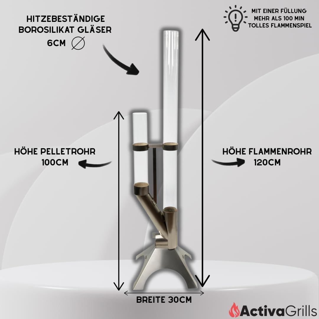 Feuerrohr - Dekorative Feuersäule Outdoor inkl. Reinigungsbürste und Abdeckhaube | Nachhaltige Feuerrohr Pelletfackel für stimmungsvolle Gartenmomente und tolles Ambiente