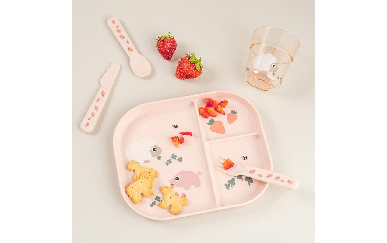 Kinderteller Foodie Tiny Farm RosaRutschfester Teller für Kinder