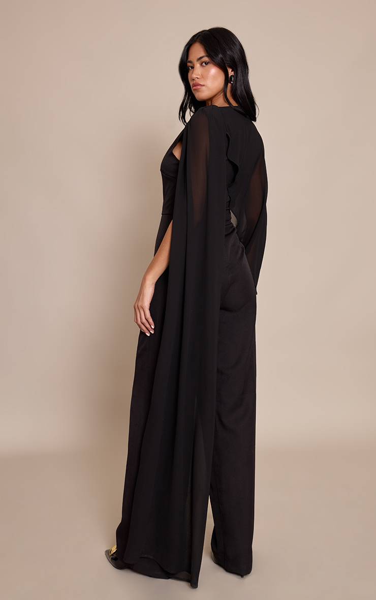Noir Combinaison Jambe Droite En Mousseline Avec Détail Cape