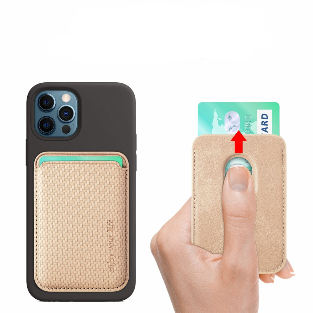 Magnetische MagSafe iPhone Leder Wallet Kreditkarten Halterung in Carbon Optik - Beige