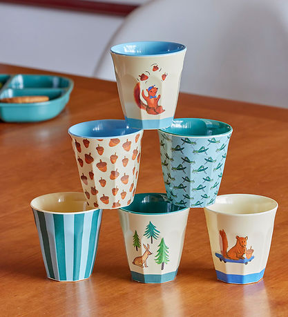 Rice Becher - Melamin - 6 st. - 160 ml - Blau/Happy Forest Print