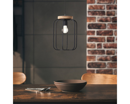 Hanglamp, 1-lichts, HxØ 147x25 cm, zwart/antiek/bruin
