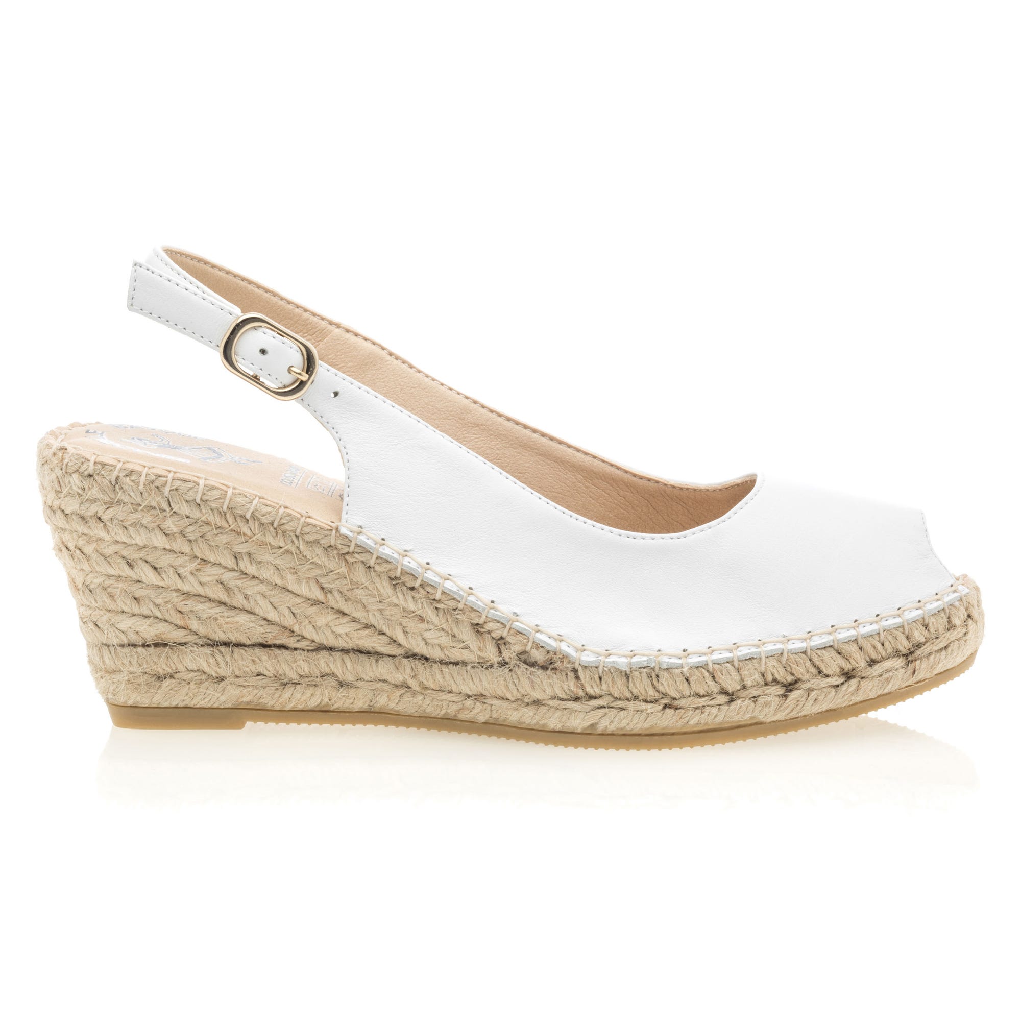 Espadrilles à talon compensé Femme en cuir blanc