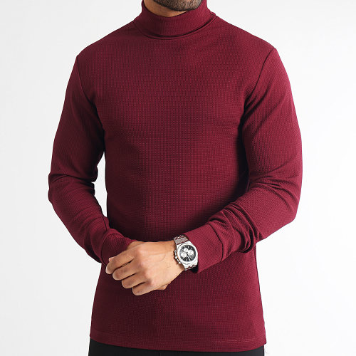 Pull Col Roulé Texturé Waffle 0539 Bordeaux