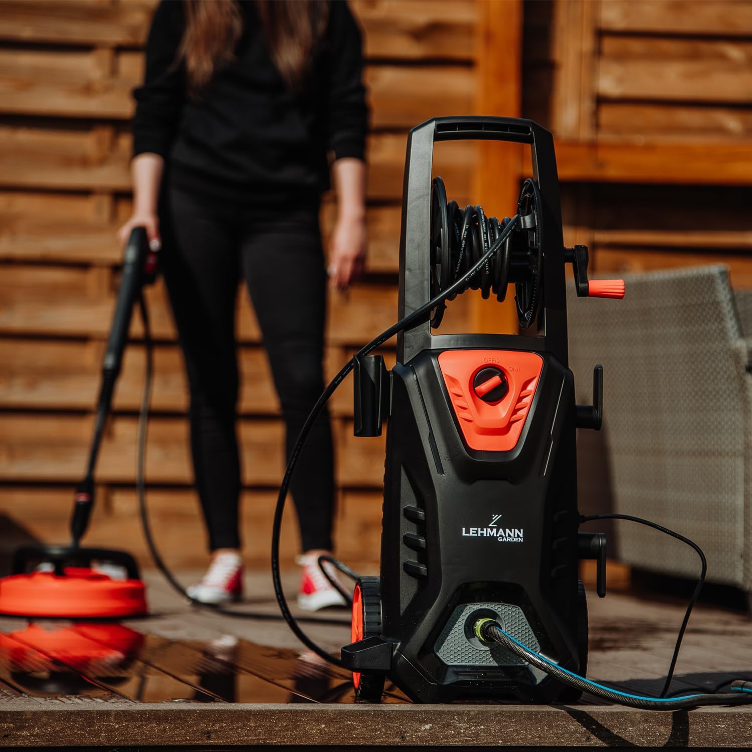 LEHMANN Hudson Hochdruckreiniger mit Aluminiumpumpe, 1800 W, max. 220 bar Druck, 450 l/h Fördermenge, Zubehör - Terrassenbürste, Schaumsprüher, Felgenbürste, Ideal als Auto Hochdruckreiniger