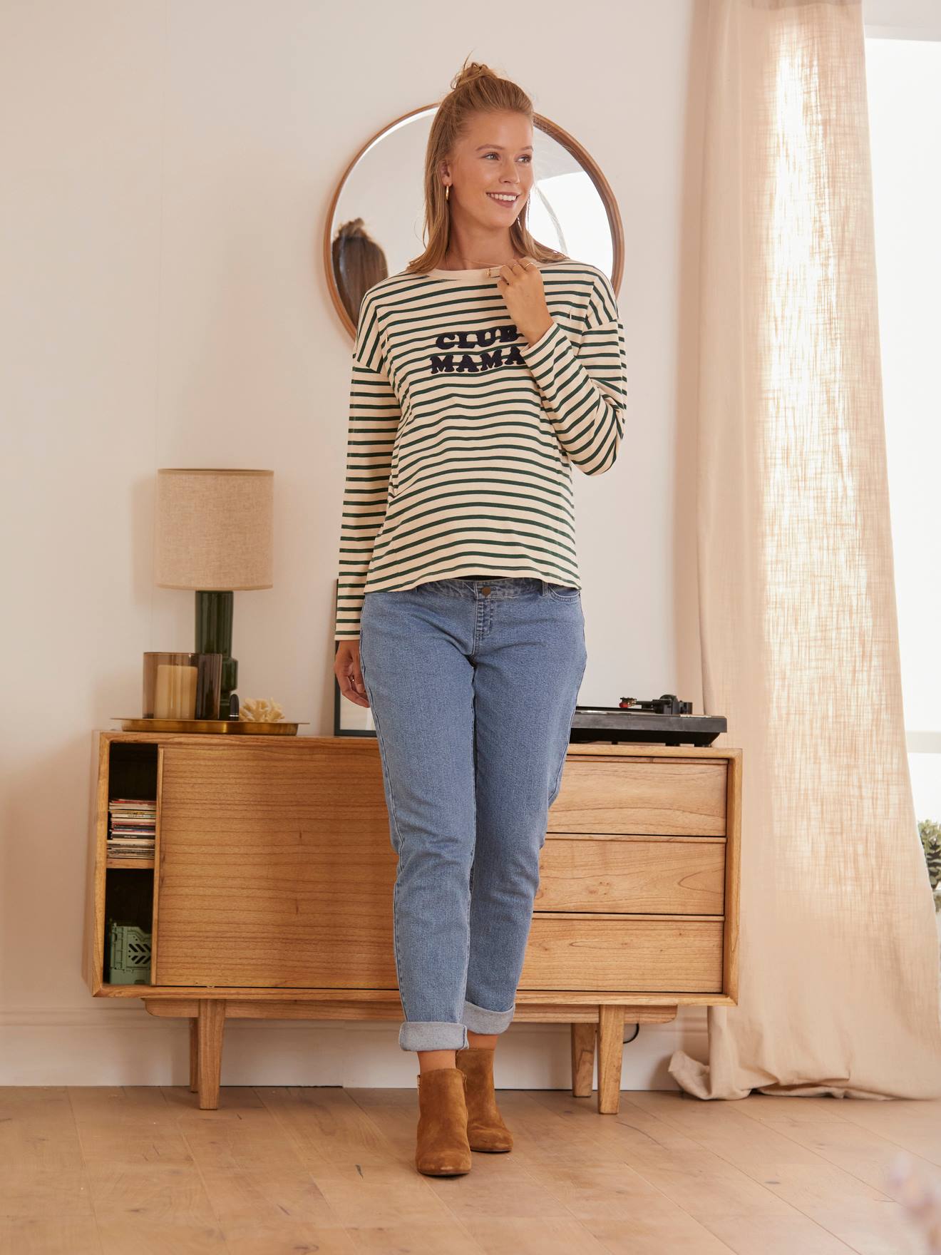 Calça jeans de gestante estilo 