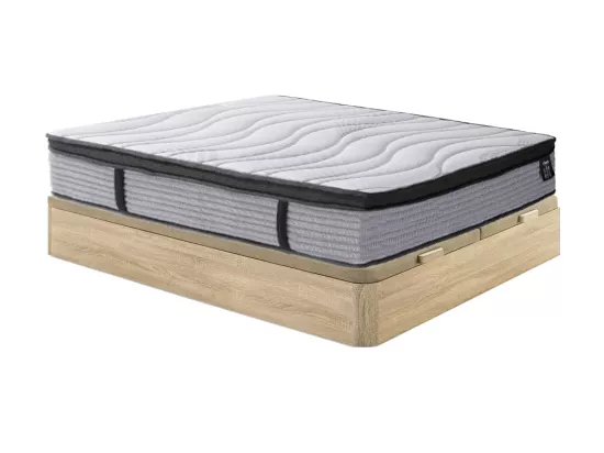 Ensemble 180 x 200 cm sommier coffre naturel clair + matelas ressorts ensachés et surmatelas intégré ép.25cm - ANYLA de YSMÉE