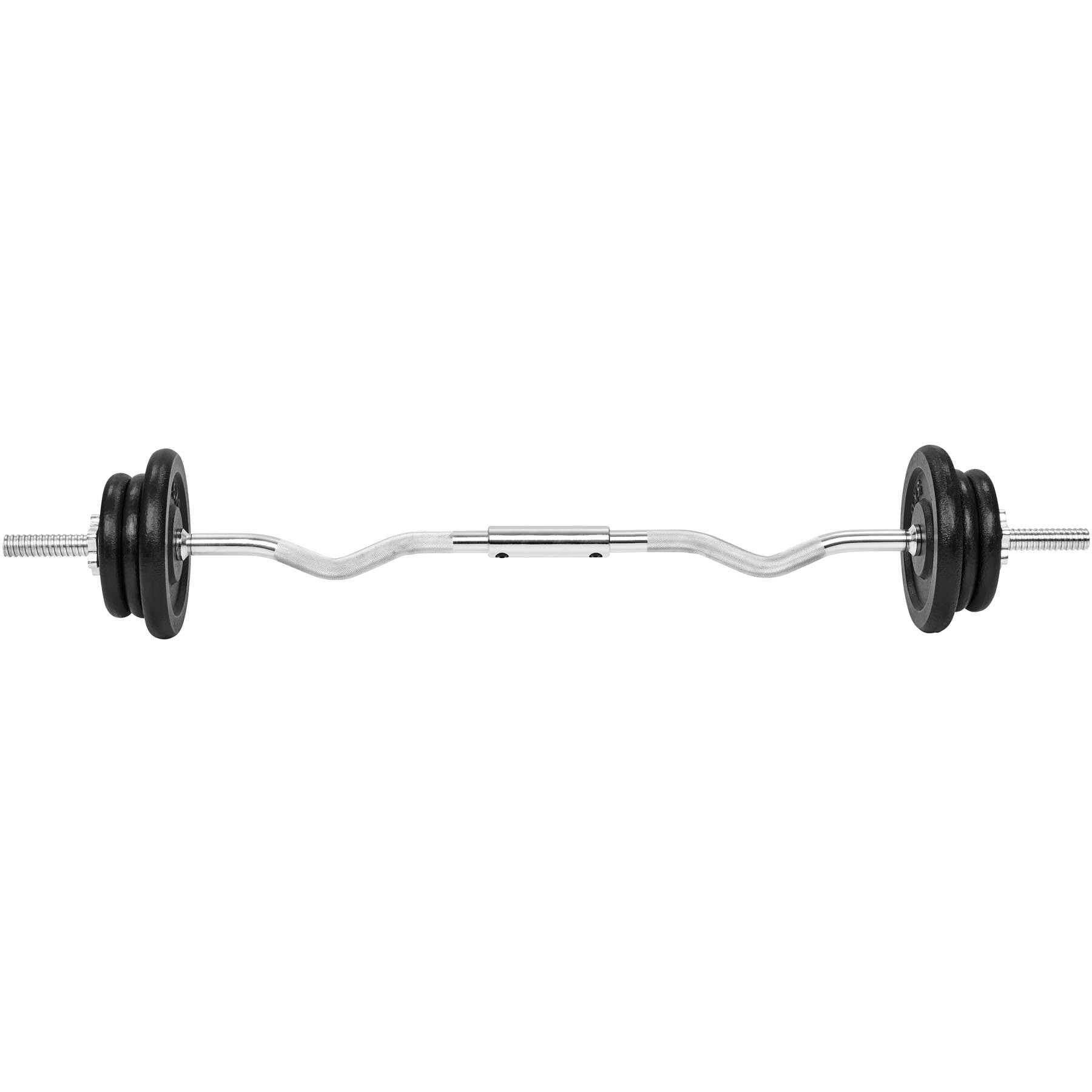 tectake® SZ Curlstange, verchromter Stahl, Durchmesser 25 mm, mit Sternverschlüssen, inklusive 6 Gewichten aus Gusseisen mit 20 kg
