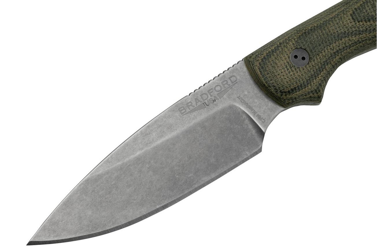 Bradford Knives Guardian 3, 3S-109-MC, 3D Camo Micarta, CPM-Magnacut, Sabre Grind, Stonewash Finish, vaststaand mes