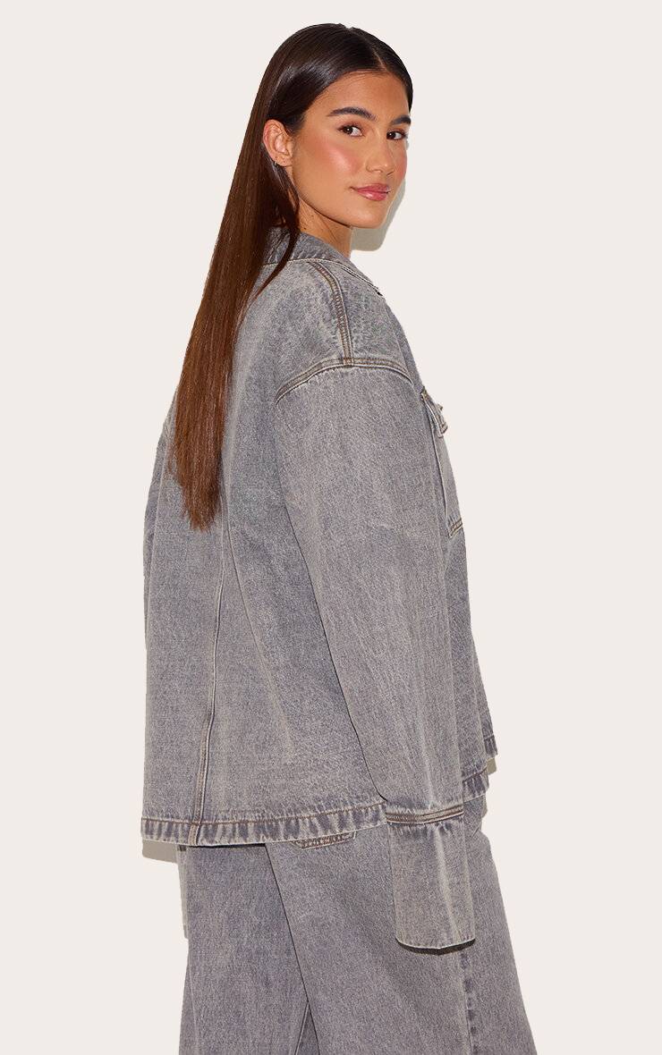 Gris Chemise De Rugby En Denim Décontractée À Manches Longues Bleu Vintage