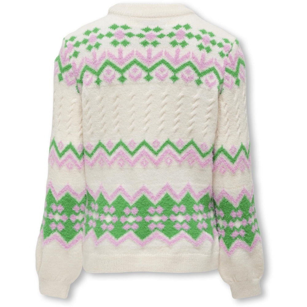 Køb kids ONLY Cloud Dancer Bonbon/Island Green Annabelle Pullover Strik
