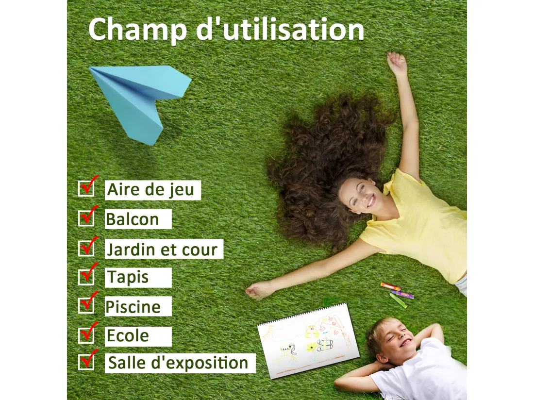 Gazon synthétique artificiel moquette extérieure intérieure 3L x 1l m herbes hautes denses 2,5 cm vert