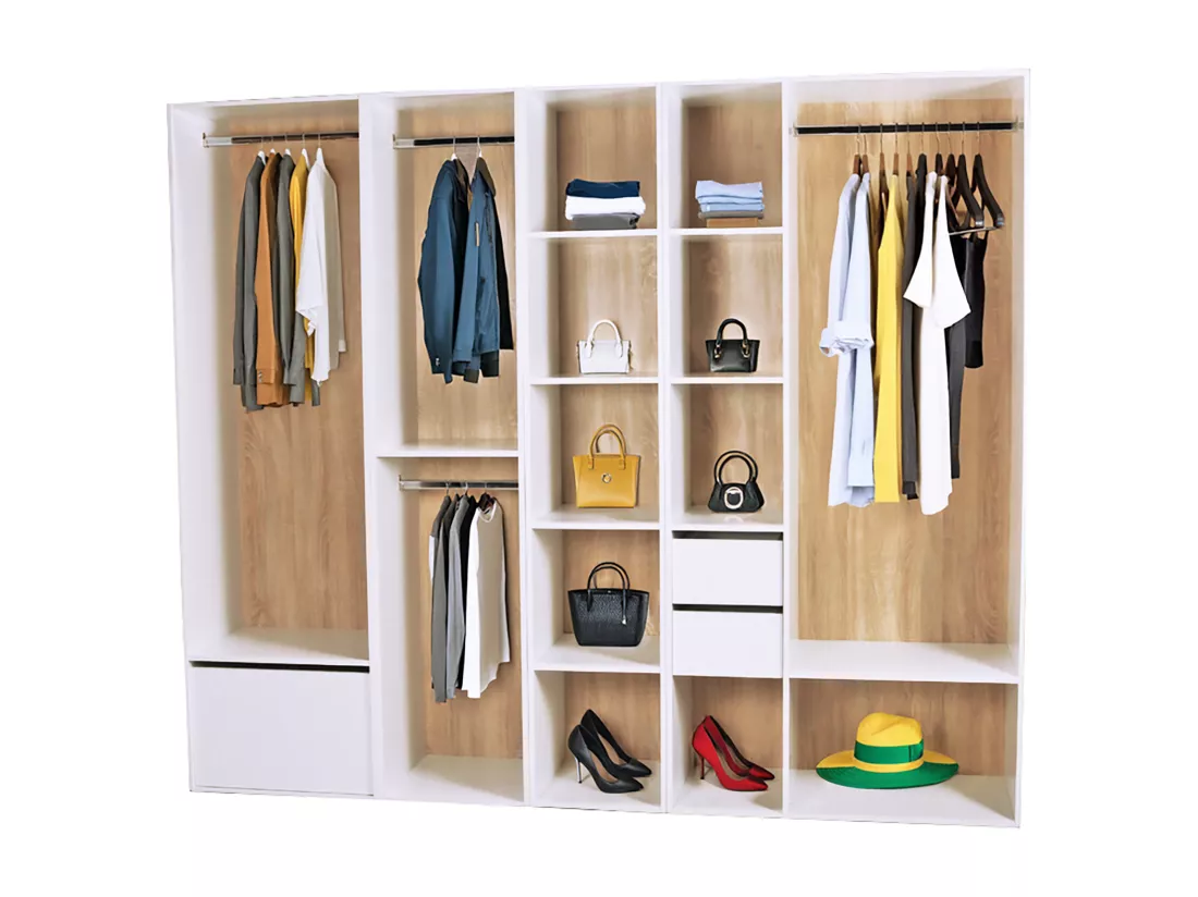 Dressing d'angle modulable - L242,5 cm - Blanc et naturel - TAMOKA