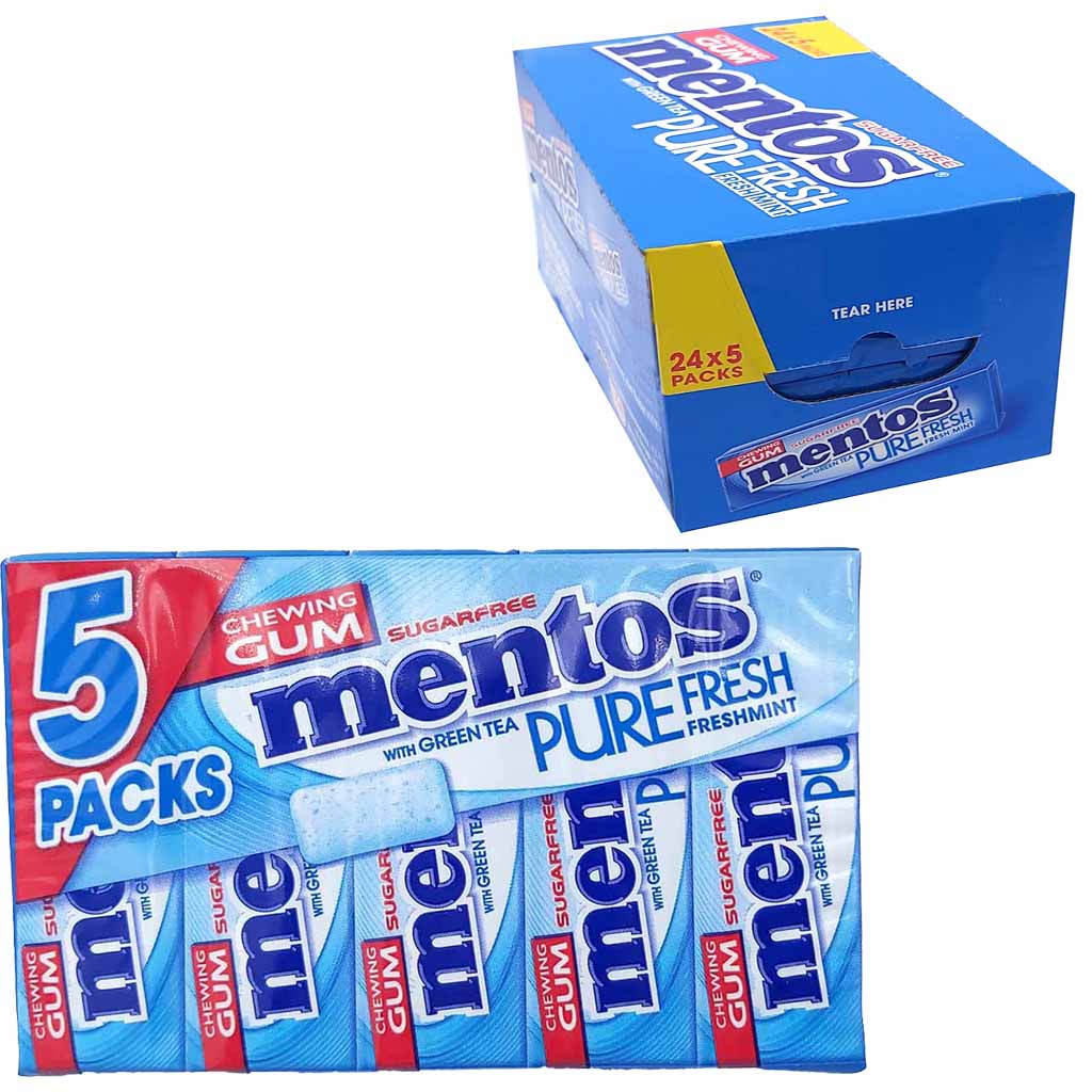 24x Mentos Chewing Gum Pure fresh Mint 5er Pack 24x66g = 1584g MHD:30.10.25