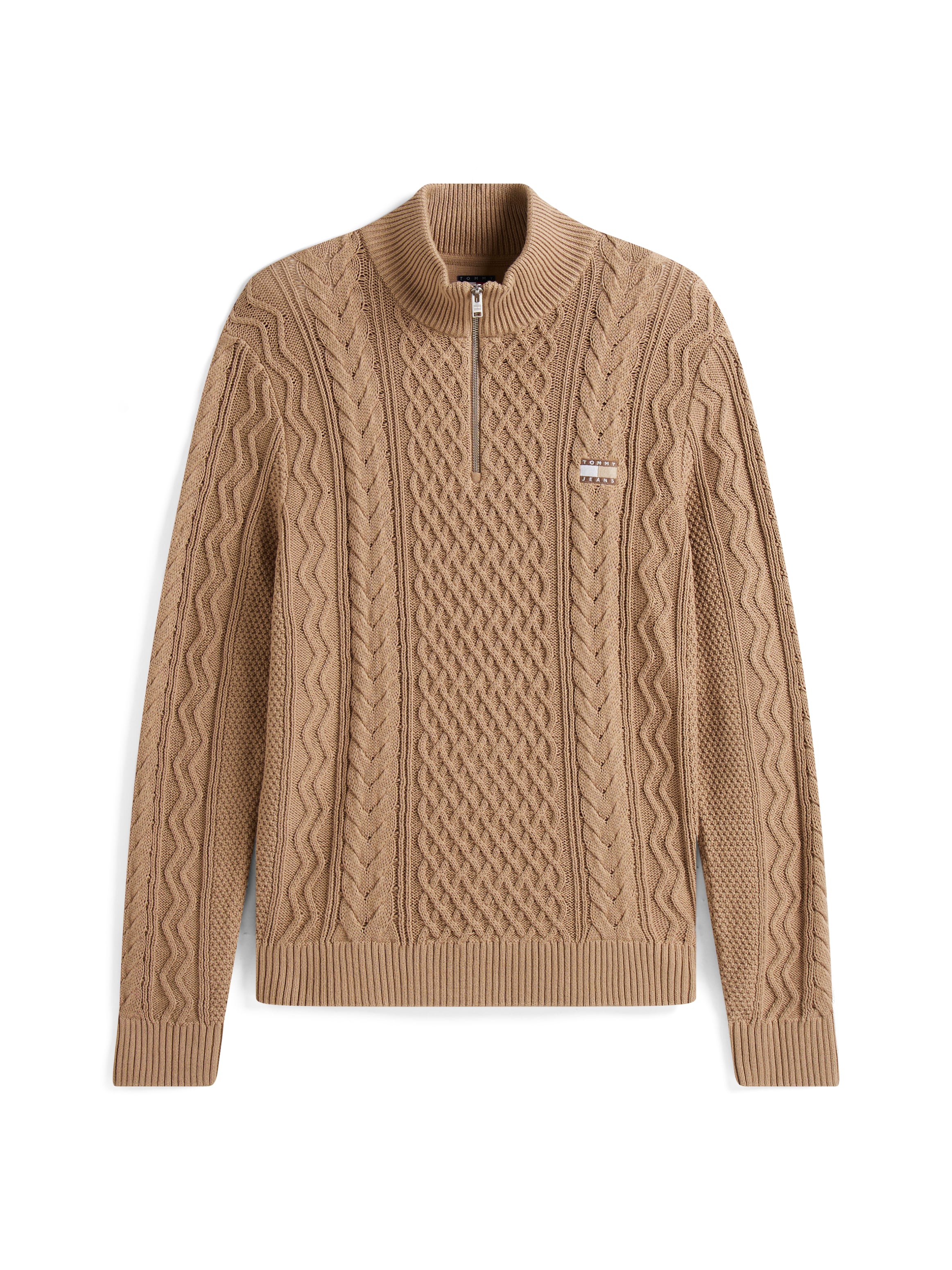 Tommy Jeans Strickpullover , Troyer-Kragen mit Reissverschluss, slim fit, Zopfstrick-Muster