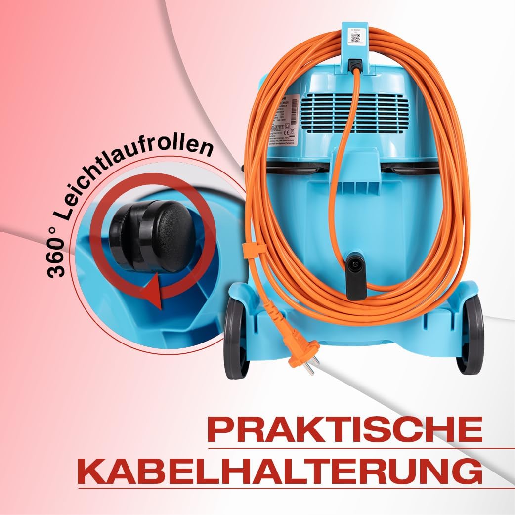 HITACHI Staubsauger CV-400 PRO mit HEPA Filter 7,5L, Beutellos - Profi Bodenstaubsauger 880W, leise 74 dB, 13m Radius, Teppichdüse & Zubehör, Gewerbesauger für Haushalt & Industrie (hellblau)