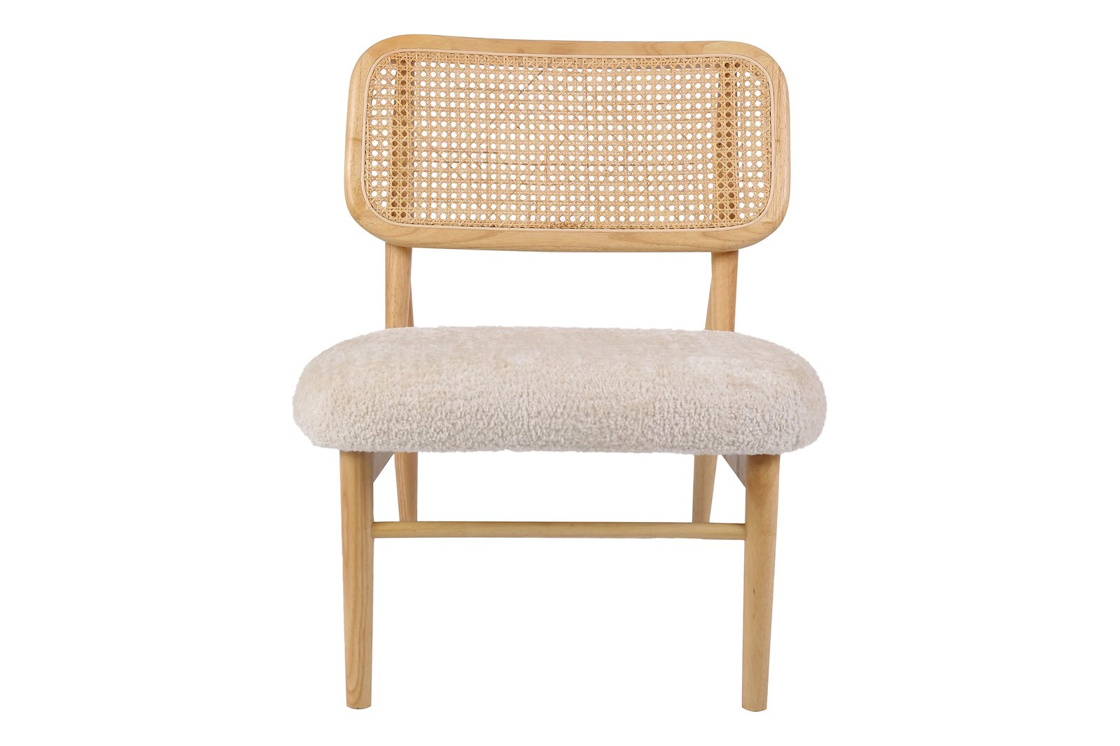 Medelin stol Natur rotting og lyst treverk, sete i beige teddytekstil.