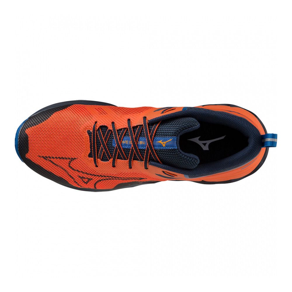 Mizuno WAVE IBUKI 4 - Chaussures trail Homme tigerlily/dress blues/snorkelblue
