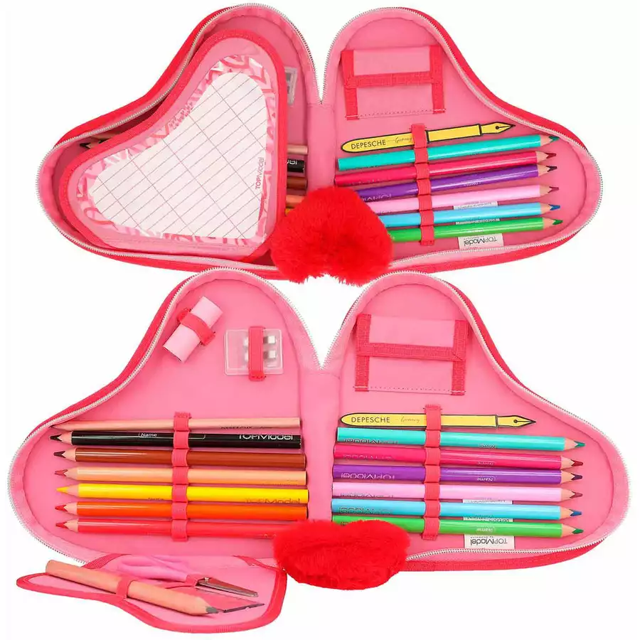 Depesche Herz-Federtasche mit Stifte TOPModel 25 x 20 cm pink