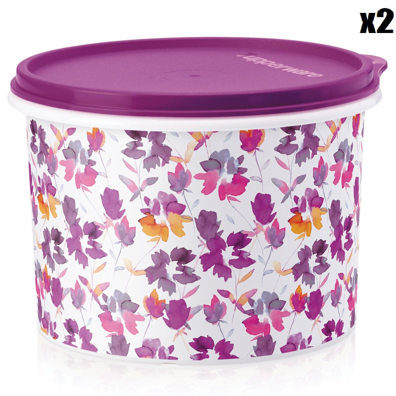 Tupperware 2 Boites avec couvercle fleuries prune/blanc - 1.1L
